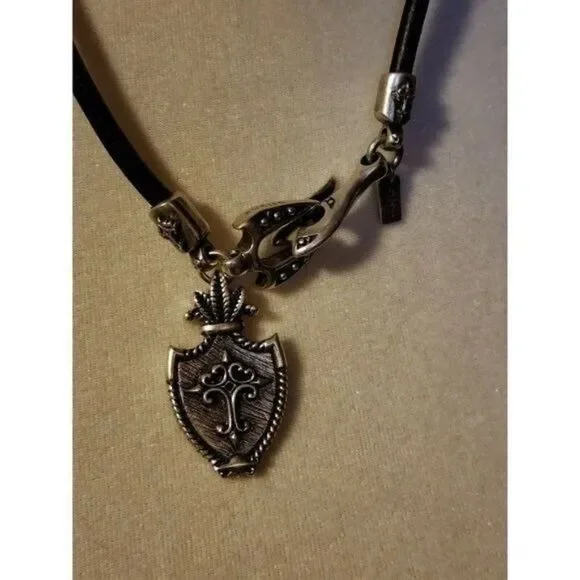 Leather Necklace Crest Man Gothic Family Crest Cross - Picture 3 of 10